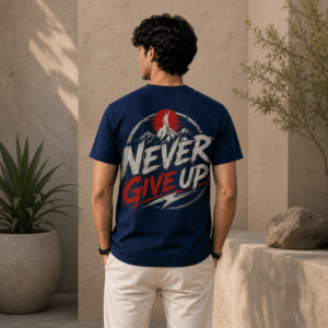 Never Give Up Minimal Back Print T-Shirt | 200 GSM 100% Cotton | Double Bio Washed