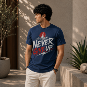 Never Give Up Minimal Front Print T-Shirt | 200 GSM 100% Cotton | Double Bio Washed