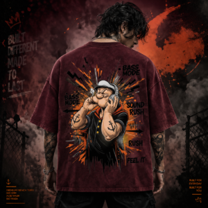 Bass Mode Graphic Acid Wash Oversized T-Shirt | 240 GSM French Terry