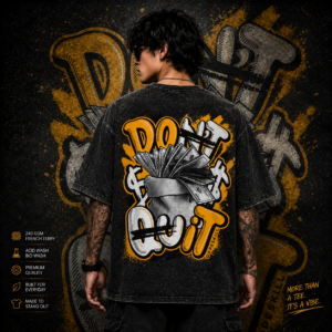 VastraVista Do It Graphic Acid Wash Oversized T-Shirt | 240 GSM French Terry