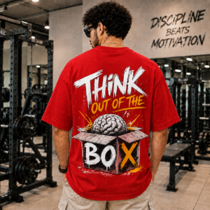 Think Out of the Box Oversized T-Shirt – Red | Premium 240 GSM French Terry